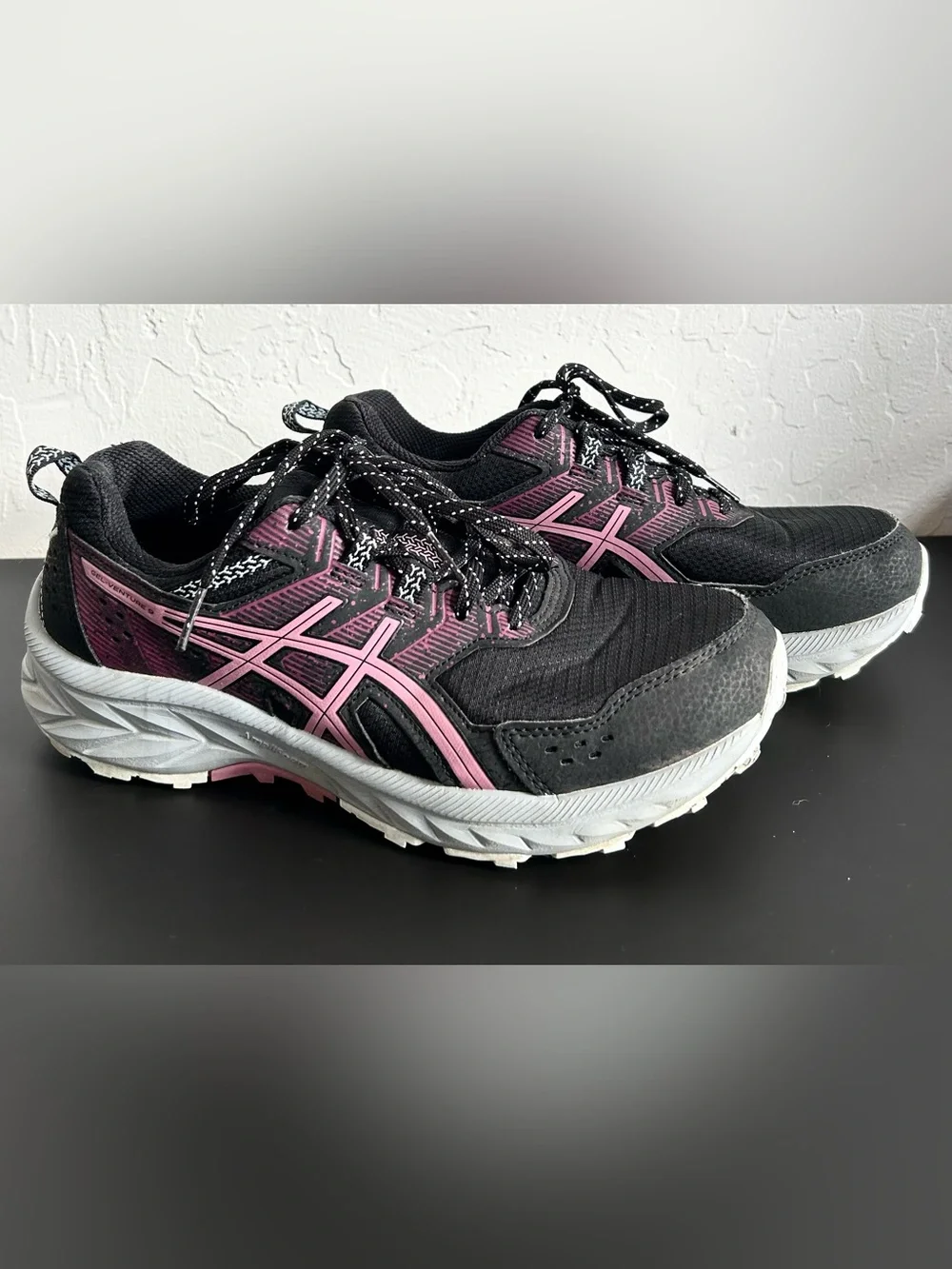 Asics Women's Size 8 Wide Black & Pink Athletic Trail Running/Hiking Sneakers